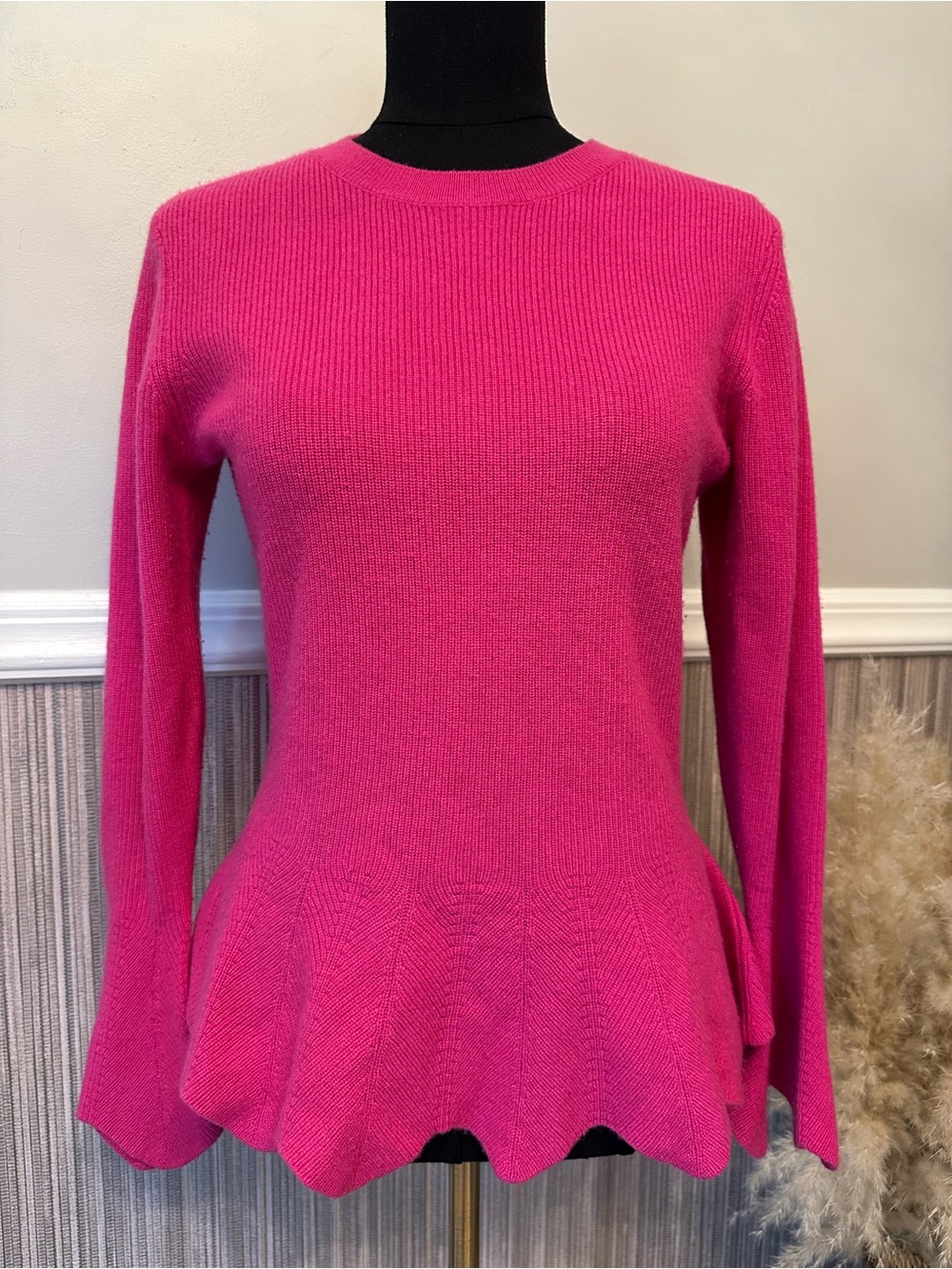 Ted Baker London Merino Wool Cashmere Peplum Bell Sleeve Sweater Pink Size 2 S